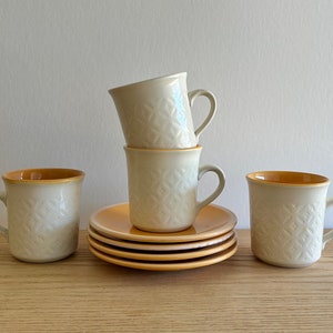 Poppytrail Metlox Impressions Orange cups & saucers set of 4 1970s