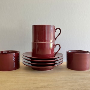 Fitz and Floyd Total Color Spectrum Plum cups and saucers set of 4 1980s