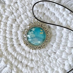 Medallions necklaces round watercolor stainless steel and gold leaf glass cabochons 25mm nylon cord jewelry BA259