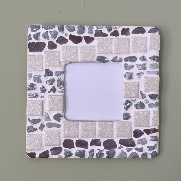 Cadre photo 20 cm X 20 cm Mosaïque mur ou meuble céramique seaglass original unique beige et brun déco L'art d'embellir