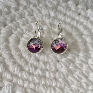 Round sleeper earrings stainless steel watercolor 12 mm glass cabochons gold leaf jewelry The art of embellishing BA154