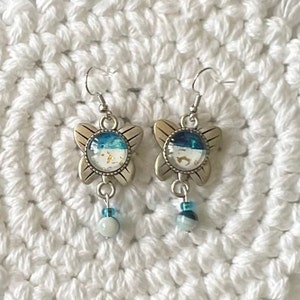 Stainless Steel Butterfly Earrings with Watercolor and Ink Gold Leaf 12mm Glass Cabochons Stones Jewelry BA276B