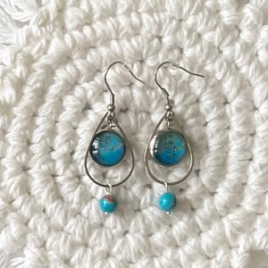 Stainless Steel Hook Drop Earrings 12mm Glass Cabochons Semi Precious Stones Unique Jewelry BA229G
