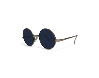 Vintage 1960s Riviera John Lennon Round Sunglasses Gold-Filled Black Lenses 50-2