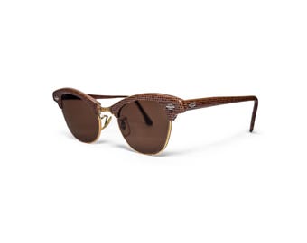 Vintage 1950s Art-Craft Cat Eye Sunglasses Brown Lizard Print Gold Filled 42-20