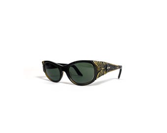 Vintage 1950s May Optical Cat Eye Sunglasses Hand Carved Green Lens 46-20