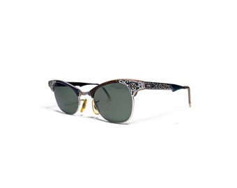 Gafas de sol estilo ojo de gato Art-Craft de los años 60, negras y color topo, talla 46-20