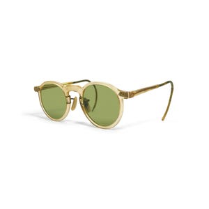Vintage 1940s B&L Keyhole Round Safety Sunglasses Lime Green Lens Cable Temples