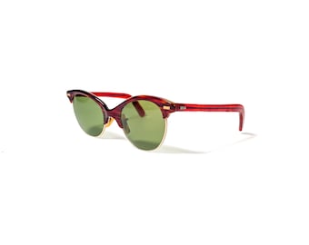 Vintage 1950s Shuron Cateye Clubmaster Sunglasses Red Frames G-15 Lenses 44-20 AS-IS