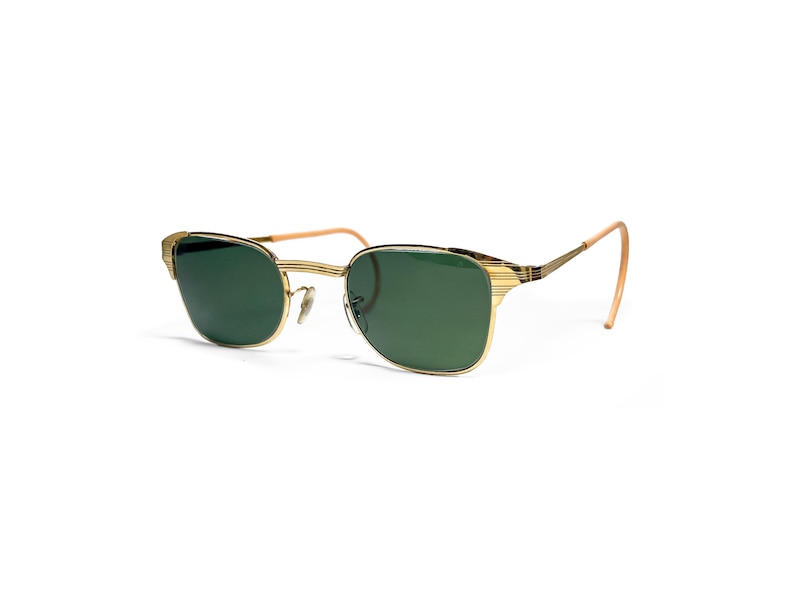 Óculos de sol vintage da década de 1960, Bausch & Lomb Ray-Ban Singet 12k GF, lentes verdes, tamanho 46-22. imagem 1