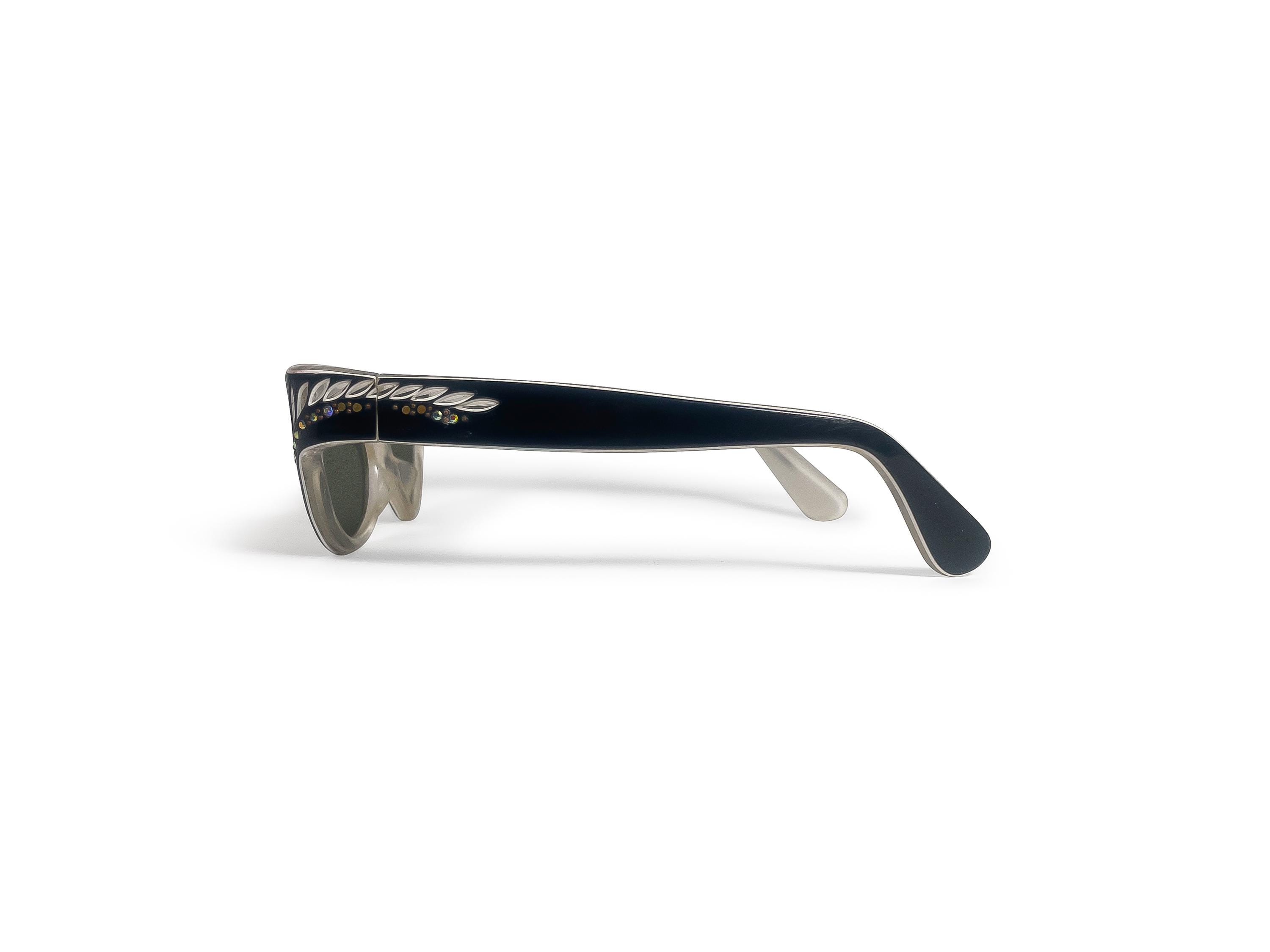 Vintage 1950s Swank Frame France Black & Clear Cat Eye 