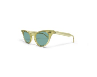 Gafas de sol vintage estilo ojo de gato de los años 50, de estilo Art-Craft, color amarillo, con lentes color turquesa, 46-22