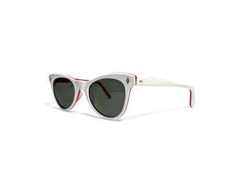 Vintage 1950s Polaroid Sunglasses White & Red with Case Green Lens 44-22