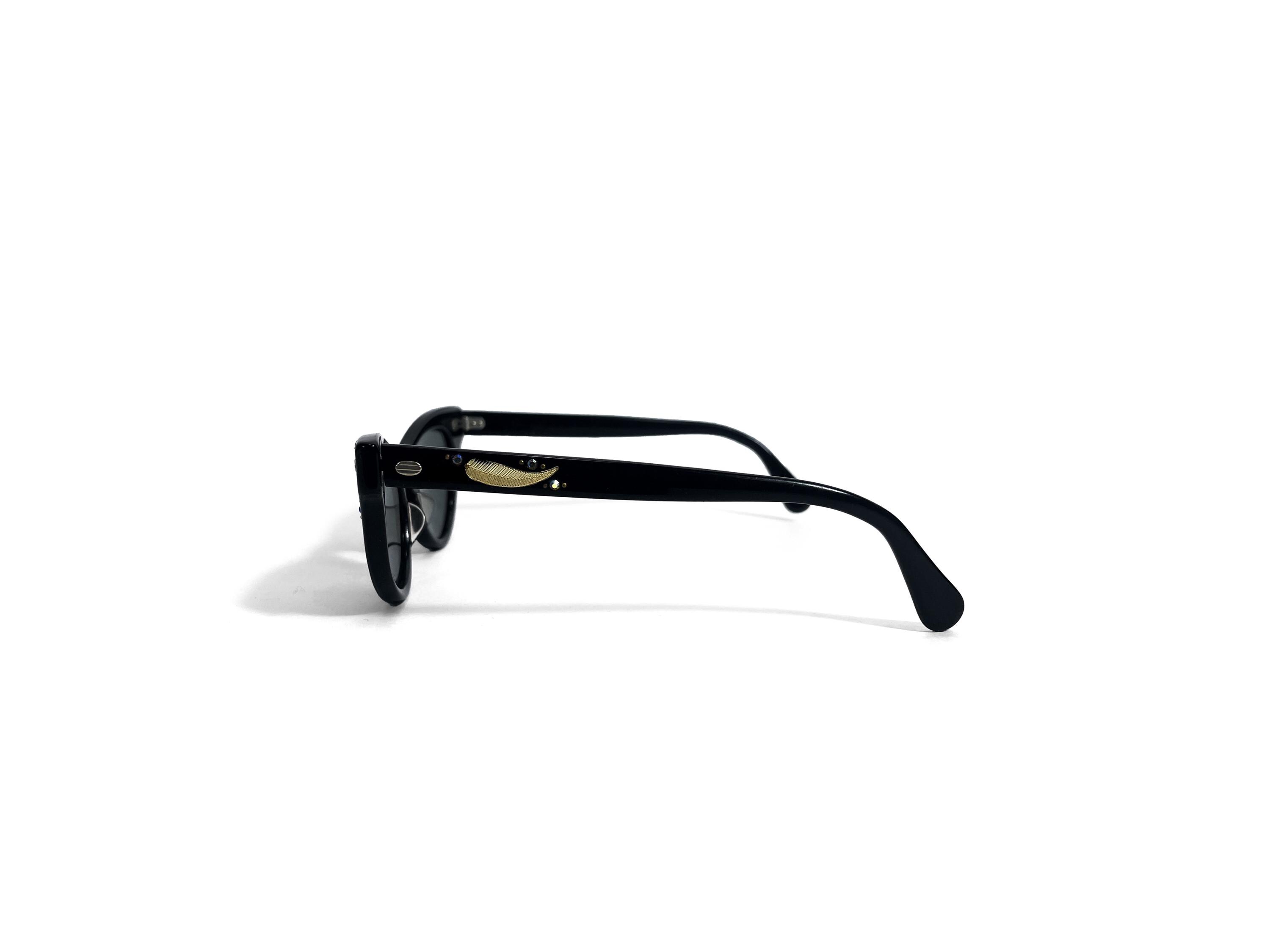 Vintage 1950s Imperical Optical Black Jeweled Cat Eye Sunglasses G 