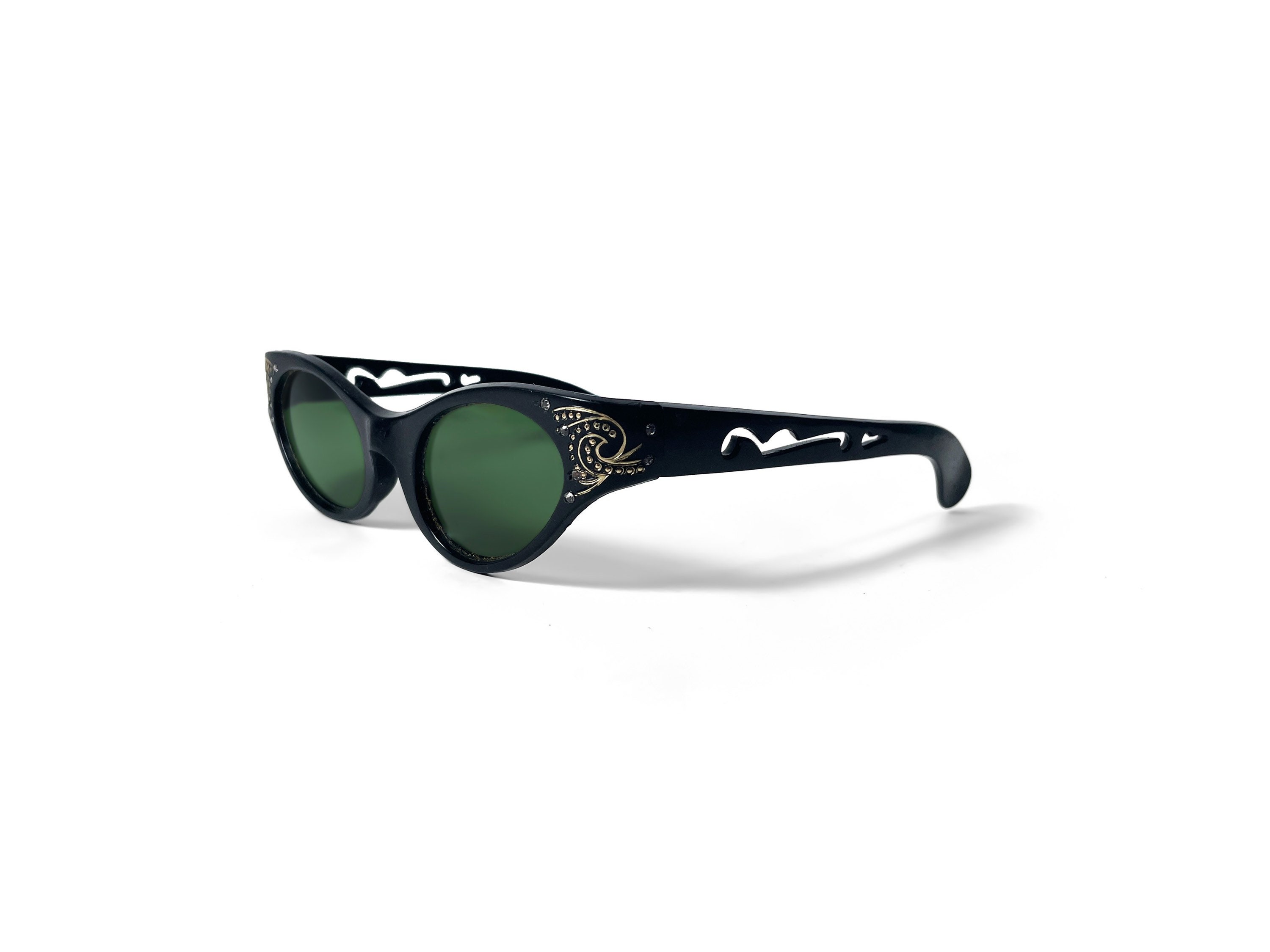 Vintage Unbranded Sunglasses 1950s Black and Gold Green Lens  display picture 2