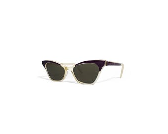 Vintage 1950s Burgundy Clear Cat Eye Sunglasses Made in England 42-20
