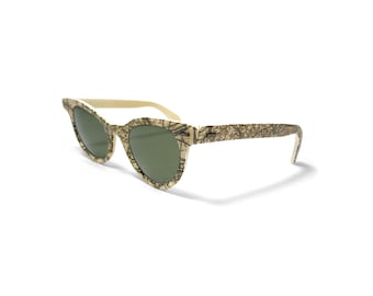 Vintage 1950s Polaroid Confetti Cat Eye Sunglasses white 46-20 green lens