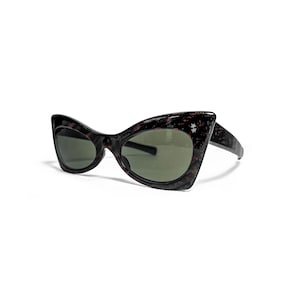 Vintage 1950s Victory Suntimer Tiger Print Cat-Eye Sunglasses Green Glass Lens 48-22