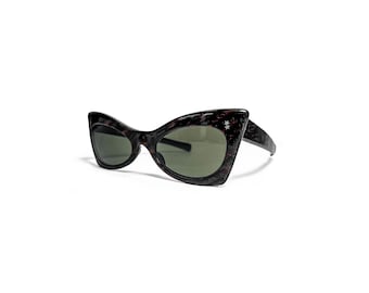 Vintage 1950s Victory Suntimer Tiger Print Cat-Eye Sunglasses Green Glass Lens 48-22