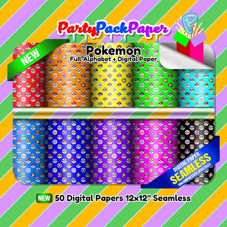 Pokemon Full Alphabet Clipart Digital Paper Seamless 149