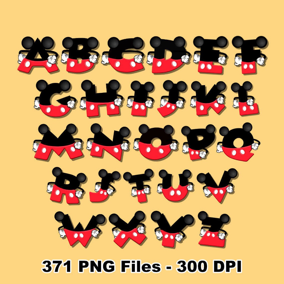 Mickey Mouse Alphabet Clipart 11 Full Alphabets 371 Png Etsy