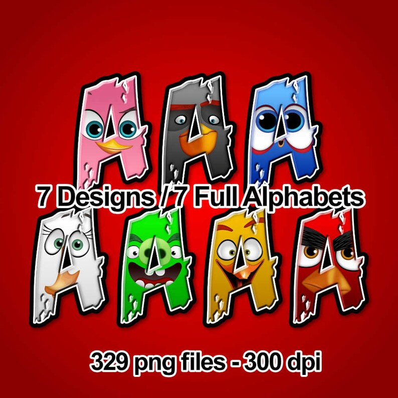 Angry Birds Alphabet Clipart 329 png files 300 dpi 7 Etsy