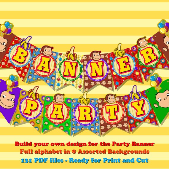 Curious George Banner Party 131 Pdf Files Letter Size 300 Etsy