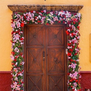 San Miguel de Allende Print- Fotokunst, Mexico Print, Floral Wall Art, Floral Prints, Architectuur Fotografie, Bright Wall Art, Deur Foto