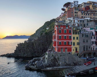 Cinque Terre Print- Sunset print, Riomaggiore art, Cinque Terre photography, Sunset wall art, Architecture Photography, Italy wall art, Dusk