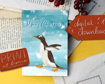 Folding card digital download - penguin - Merry Christmas - Christmas card to print out - your own illustration
