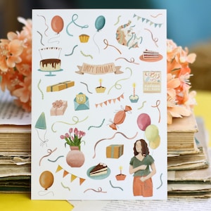 Postkarte - Geburtstagskarte - Fröhliche Karte zum Geburtstag - Handgemalte Illustration