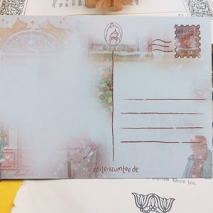 Carte postale - Librairie sous la neige - Noël - Librairie chat orange - Aquarelle - Cosy - Chien - Chat - Livres - Illustration personnelle image 8