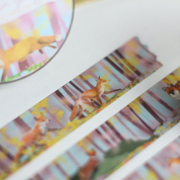 Washi Tape - Foxes in Spring - Flower Meadow - Forest - Own illustrations