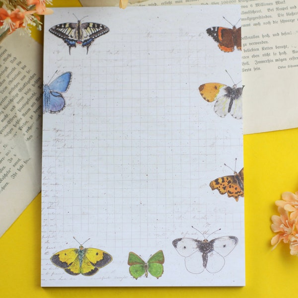 Notizblock - Schmetterlinge - Briefpapier - DIN A5 - 50 Seiten - kariert