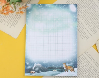 Notepad - Scandinavian Night - Northern Lights with Fox - DIN A5 - 50 pages - squared