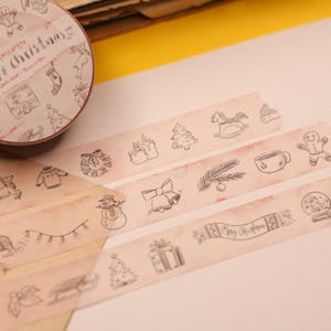 Washi Tape - Scarabocchio di Natale - Natale abbozzato - Lineart - Illustrazioni personali - Calendario dell'Avvento - Babbo Natale segreto - 15 mm x 10 m