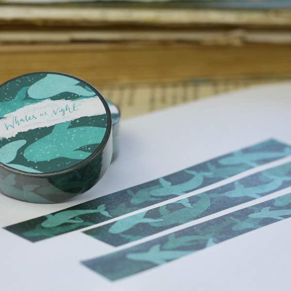 Washi Tape - Humpback Whales - Swimming Whales at Night - Own Illustrations