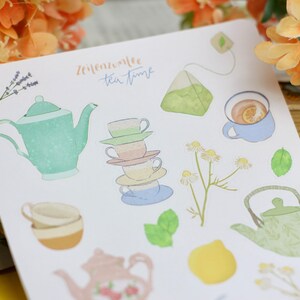 Sticker sheet - Tea - Teapots, tea bags, lemon, sugar, cups - Cozy - Teatime - Bullet Journal - Own illustrations