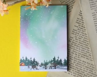 Notepad - Reindeer under Northern Lights - A6 - 50 pages - blank