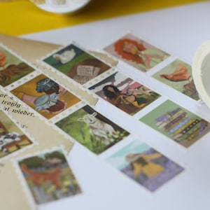 Washi Tape - Postzegels - Cottage Core - 5mx25mm - Landhuisleven - Boerderij - Eigen illustraties