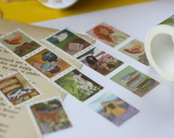 Washi Tape - Briefmarken - Cottage Core - 5mx25mm - Landhaus Leben - Bauernhof - Eigene Illustrationen