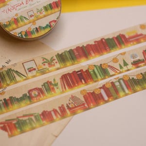 Weihnachts Bücherregal Washi Tape - 1,5cm x 10m - Eigene Illustration - Ideales Geschenk für Leseratten - Adventskalender befüllen