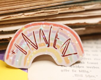 Vinyl sticker - Rainbow *inside - Left-wing green-tinged - Gender-inclusive language - Hand-painted illustration - Glitter sticker - Feminist sticker