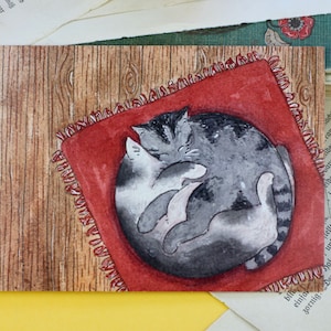Postkarte - Kuschelnde Katzen - Aquarell Illustration
