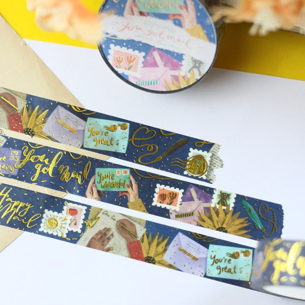 Washi Tape - You got mail - Dekoration für Briefe - Gold Foil - Brieffreundschaften - Eigene Illustrationen