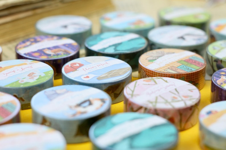 Washi Tape Set of 5 Regular and Gold Foiled Own Illustrations SALE Savings Price Bundle image 2