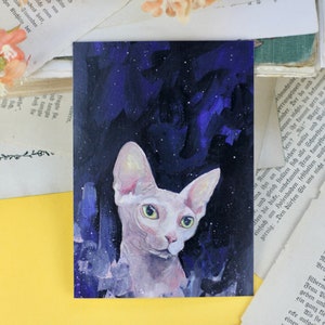 Postkarte - Sphinx Katze - Nacktkatze - Goauche Porträt - Eigene Illustration