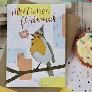 Klappkarte - Rotkehlchen mit Partyhut