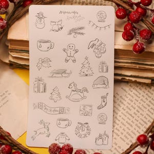 Stickerbogen - Weihnachts Skizzen - Christmas doodles - Weihnachten - Adventskalender befüllen - Bullet Journal - Eigene Illustrationen