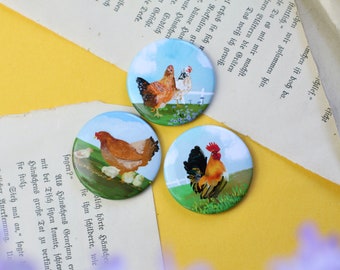 Magnet set - chickens - rooster - chicks - own illustration